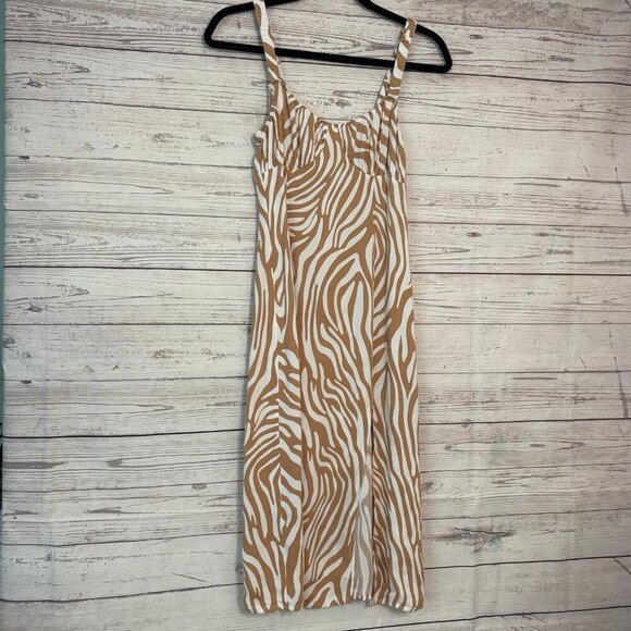 🦃 Forever 21 Tan White Summer Dress Size Small - Picture 2 of 6